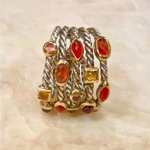 David Yurman 18k 925 Sterling 5 band Ring Confetti Collection with gemstones